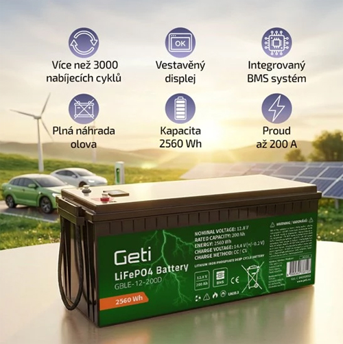 Solárna batéria LiFePO4 12,8V 200Ah GETI GBL-12-200B + display 3747
